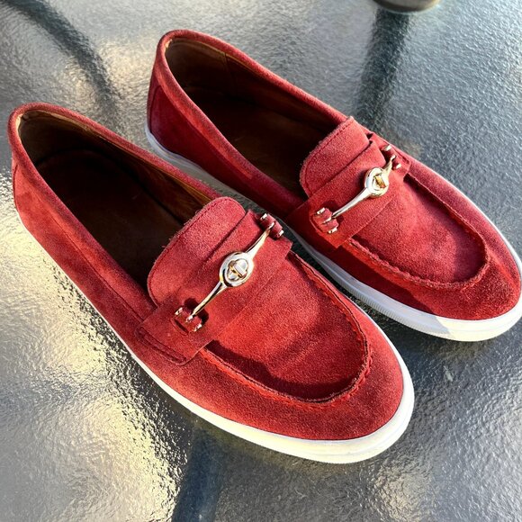 Coach Corey Womens 9.5 Red Suede Loafers Gold Bit Grannycore Preppy Shoe - Picture 5 of 7
